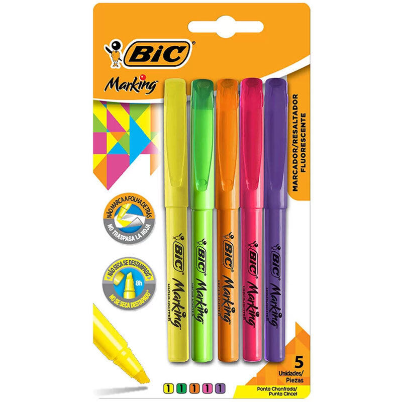 🖍️ Kit Marca-Texto BIC Marking Fluorescente – 5 Cores
